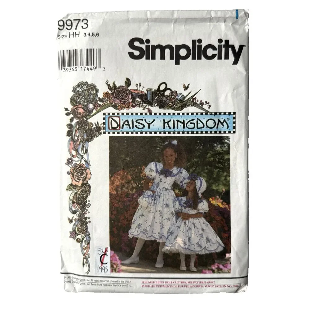Simplicity Sewing Pattern 9973 Girls Daisy Kingdom Dress Purse Hair Bow Sz 3-5